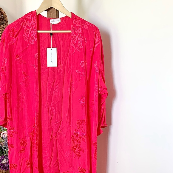 NWT Lovers + Friends Hot Pink Satin Kimono Robe Wrap Dress XXS XS No Belt - Picture 7 of 16